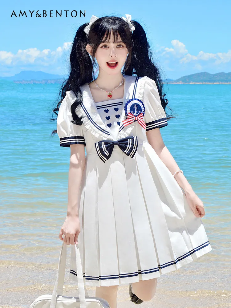 2026 Summer New Japanese Preppy Style Sailor Collar Dress Slim White Blue Bow Tie Casual Cute Mid Length JK Uniform
2026 Summer New Japanese Preppy Style Sailor Collar Dress Slim White Blue Bow Tie Casual Cute Mid Length JK Uniform