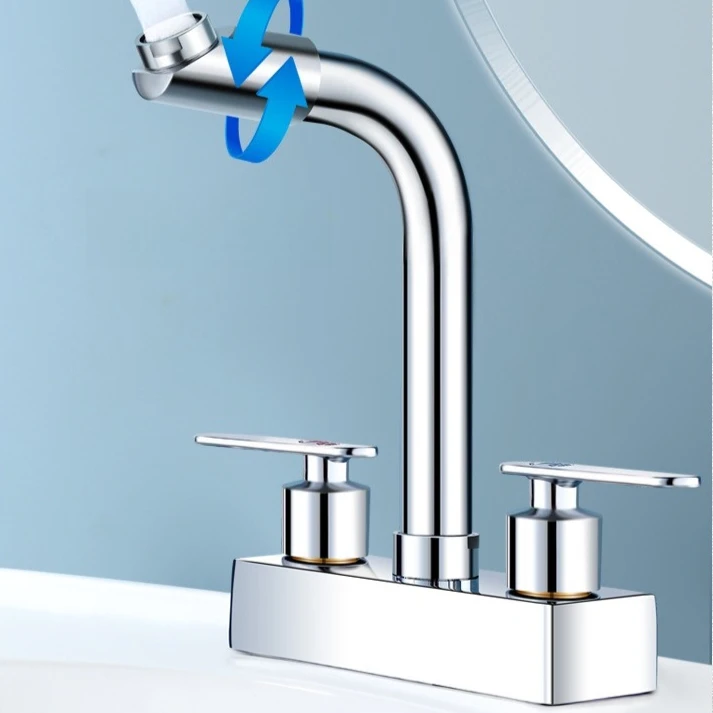 360 ° Смеситель для раковины с поворотным изливом, горячей и холодной водой, настольный, с двумя ручками, современный, из латуни, для дома и ванной комнаты
360 ° Смеситель для раковины с поворотным изливом, горячей и холодной водой, настольный, с двумя ручками, современный, из латуни, для дома и ванной комнаты