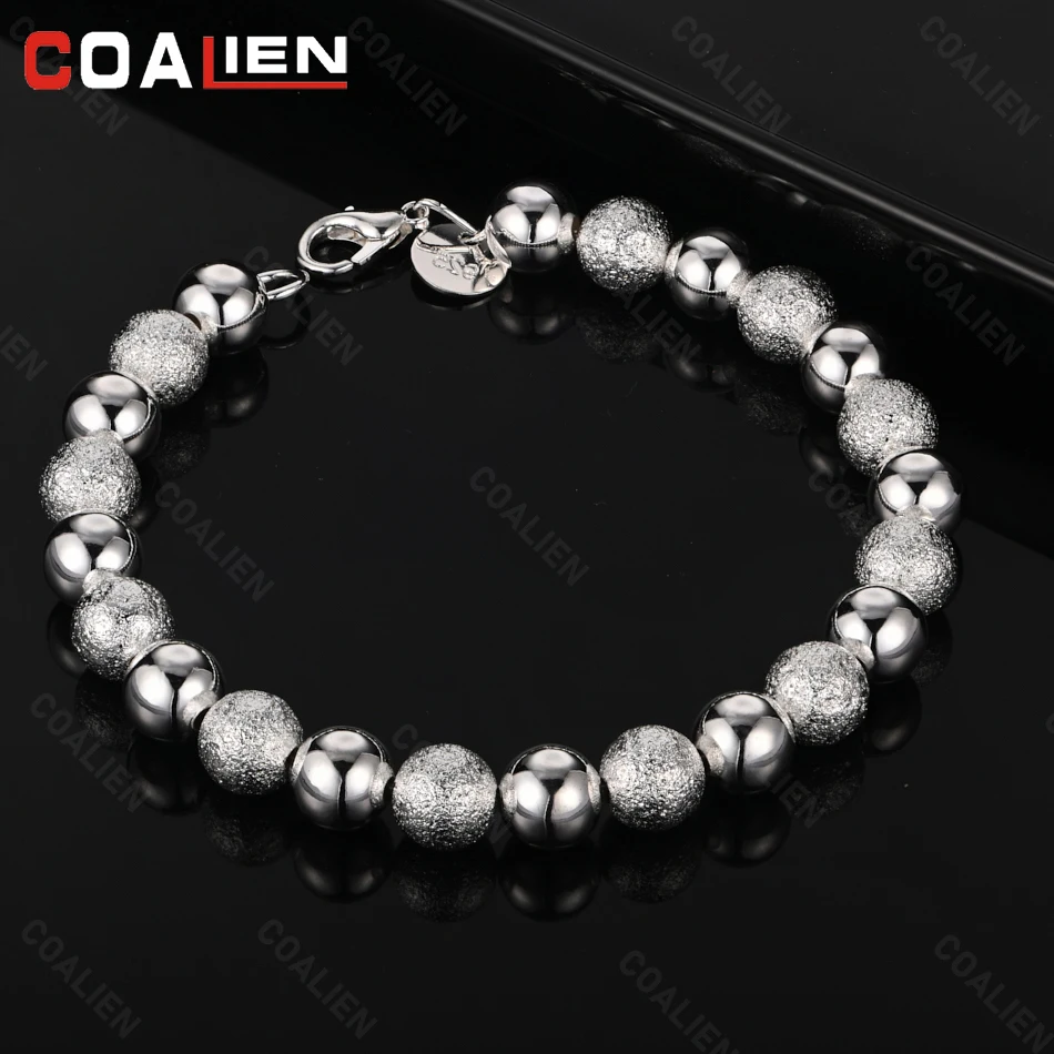 COALIEN 925 Sterling Silver 8mm Smooth Frosted Alternating Round Bead Hollow Ball Bracelet Charm Fashion Woman Wedding Jewelry
COALIEN 925 Sterling Silver 8mm Smooth Frosted Alternating Round Bead Hollow Ball Bracelet Charm Fashion Woman Wedding Jewelry