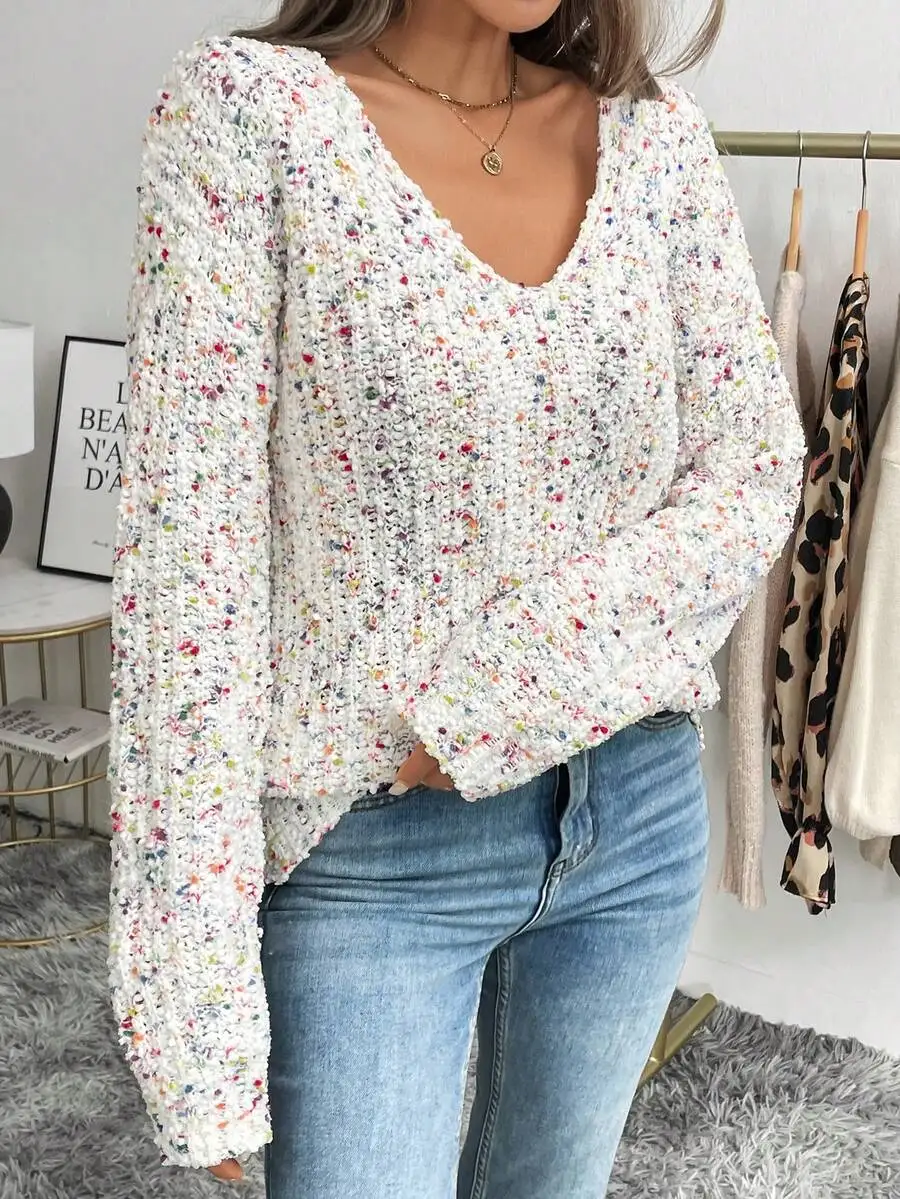 V-Neck Colorful Textured Knit Pullover Sweater For Women Casual Autumn Winter
V-Neck Colorful Textured Knit Pullover Sweater For Women Casual Autumn Winter