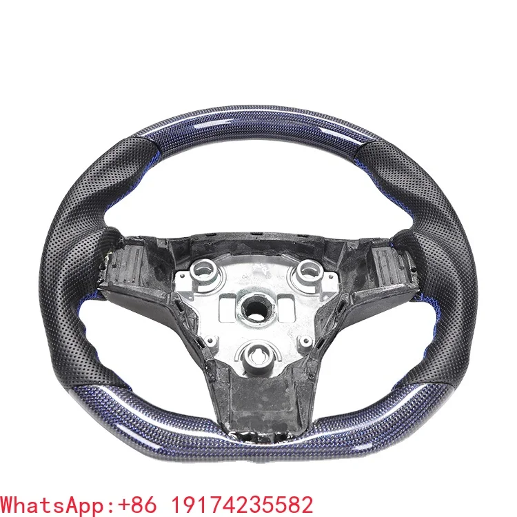 Blue Line Sports-Style Auto Car Carbon Fiber Leather Steering Wheel for Tesla Model 3 
Blue Line Sports-Style Auto Car Carbon Fiber Leather Steering Wheel for Tesla Model 3