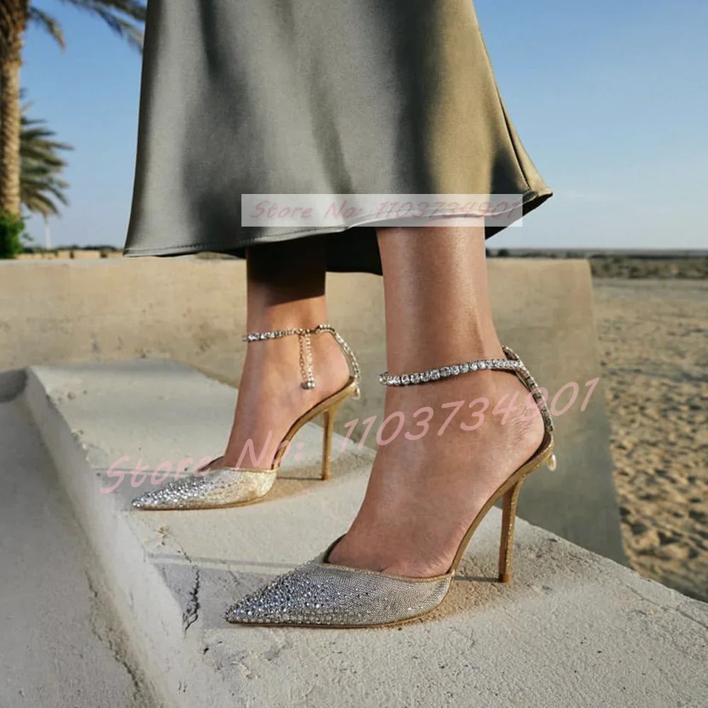 Crystal Chain Pointy Toe Mesh Sandals Women Feminine Ankle Strap Stiletto High Heels Shoes Lady Showy Trendy Sexy Chic Sandals
Crystal Chain Pointy Toe Mesh Sandals Women Feminine Ankle Strap Stiletto High Heels Shoes Lady Showy Trendy Sexy Chic Sandals