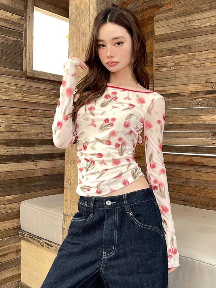 Sexy Mesh Backless T Shirt Women Korean Vintage Lace Up Tees Casual Hollow Out Slim Long Sleeve Floral Tops Female Design Tees
Sexy Mesh Backless T Shirt Women Korean Vintage Lace Up Tees Casual Hollow Out Slim Long Sleeve Floral Tops Female Design Tees