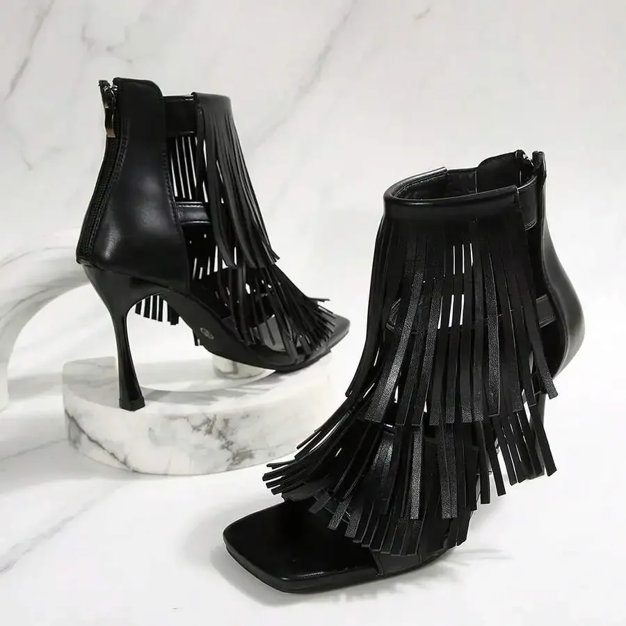 Womens Tassel Square Toe Stiletto High Heel Sandals With Back Zipper For Party Nightclub
Womens Tassel Square Toe Stiletto High Heel Sandals With Back Zipper For Party Nightclub