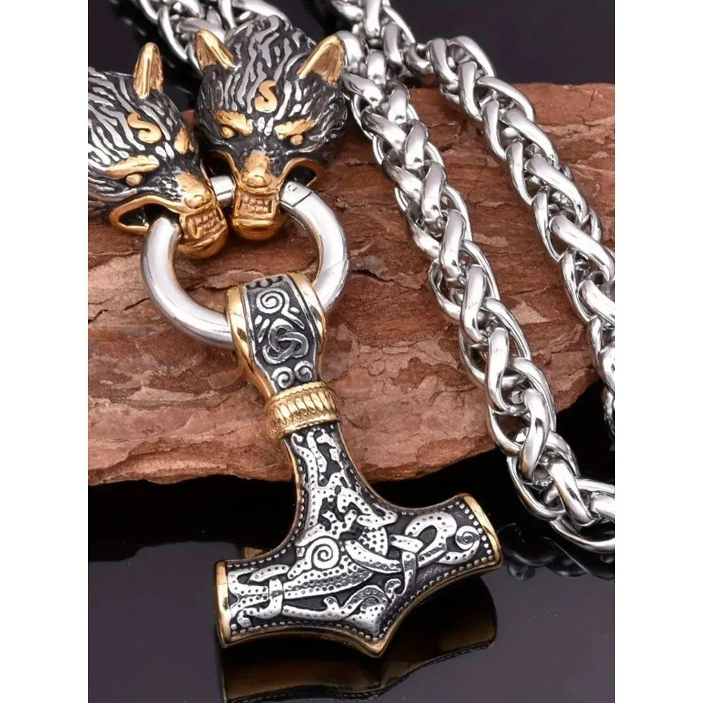 Personalized Retro Double Wolf Hammer Pendant Necklace Leather Woven Long Necklace Jewelry
Personalized Retro Double Wolf Hammer Pendant Necklace Leather Woven Long Necklace Jewelry