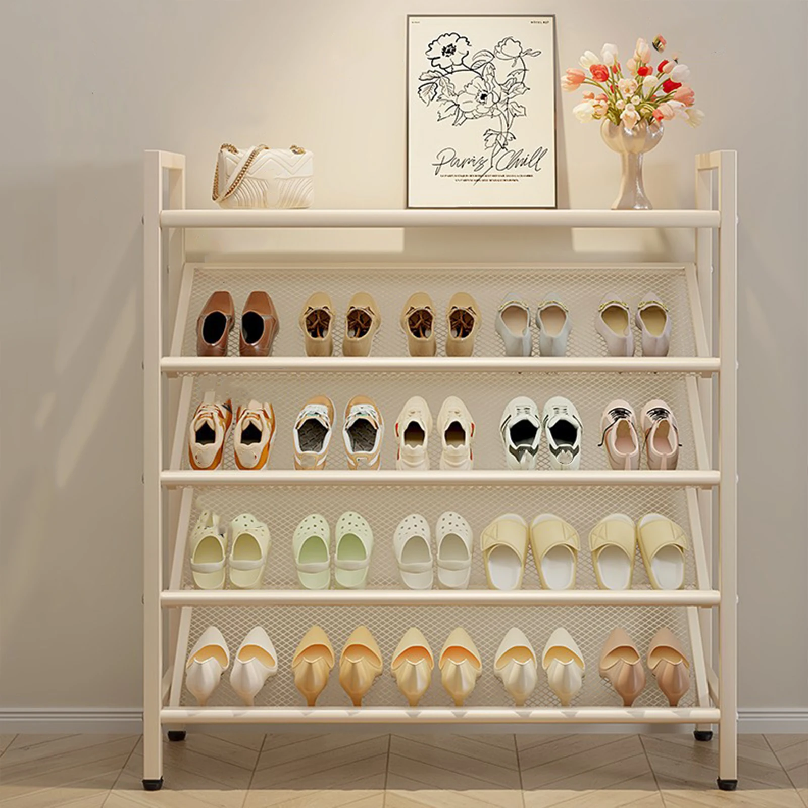 5-Tier Narrow Shoe Rack with Top Shelf & Metal Frame Skinny Shoe Rack Adjustable Feet for Front Door Entrance Entryway
5-Tier Narrow Shoe Rack with Top Shelf & Metal Frame Skinny Shoe Rack Adjustable Feet for Front Door Entrance Entryway