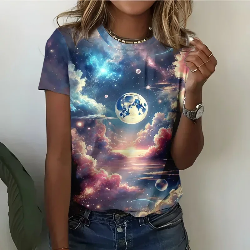 Женская футболка Galaxy Starry Sky Planet Art, повседневная модная свободная удобная темно-синяя футболка с коротким рукавом
Женская футболка Galaxy Starry Sky Planet Art, повседневная модная свободная удобная темно-синяя футболка с коротким рукавом