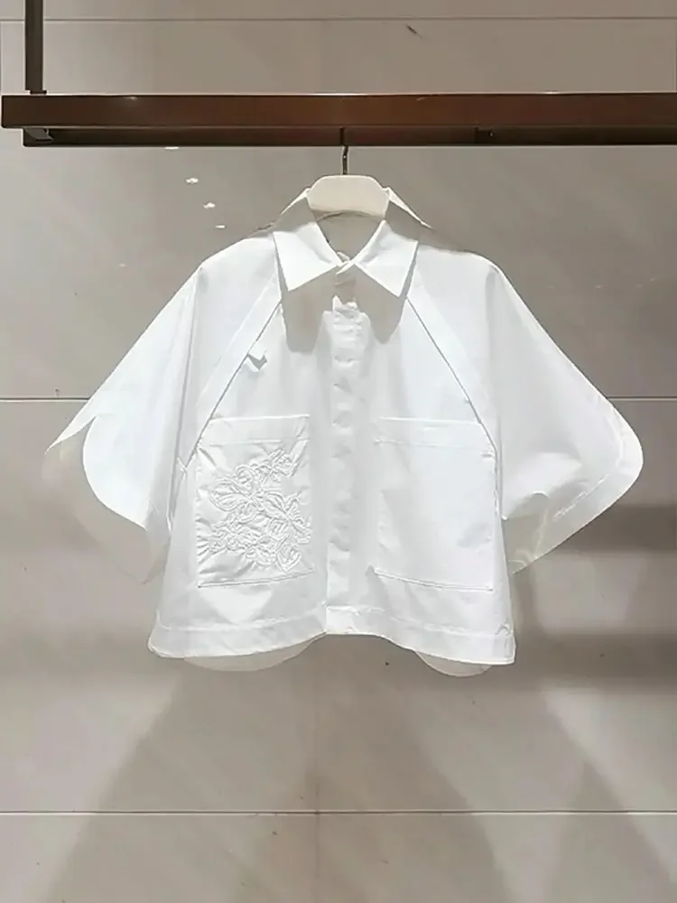 2025 Summer Short Blouses Half Sleeve Embroidered Short Sleeve Top Flip Collar Loose Bat Sleeve White Shirt For Women
2025 Summer Short Blouses Half Sleeve Embroidered Short Sleeve Top Flip Collar Loose Bat Sleeve White Shirt For Women