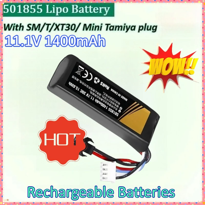 501855 11.1V 1400mAh Lipo Battery for Air Pistol Toys Guns Parts for Water Gun Airsoft 3S 30C with T/SM/XT30/ Mini Tamiya plug 
501855 11.1V 1400mAh Lipo Battery for Air Pistol Toys Guns Parts for Water Gun Airsoft 3S 30C with T/SM/XT30/ Mini Tamiya plug
