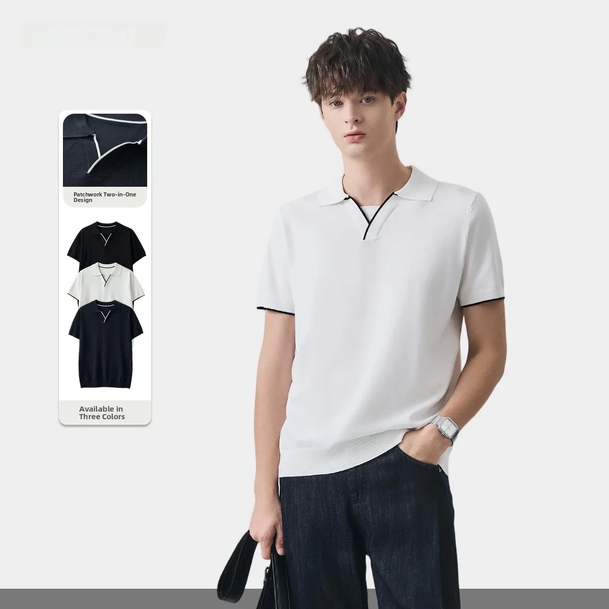 Мужская трикотажная рубашка с коротким рукавом, повседневная, с цветными вставками, деловая, летняя, с эластичным отложным воротником, стандартной толщины
Мужская трикотажная рубашка с коротким рукавом, повседневная, с цветными вставками, деловая, летняя, с эластичным отложным воротником, стандартной толщины