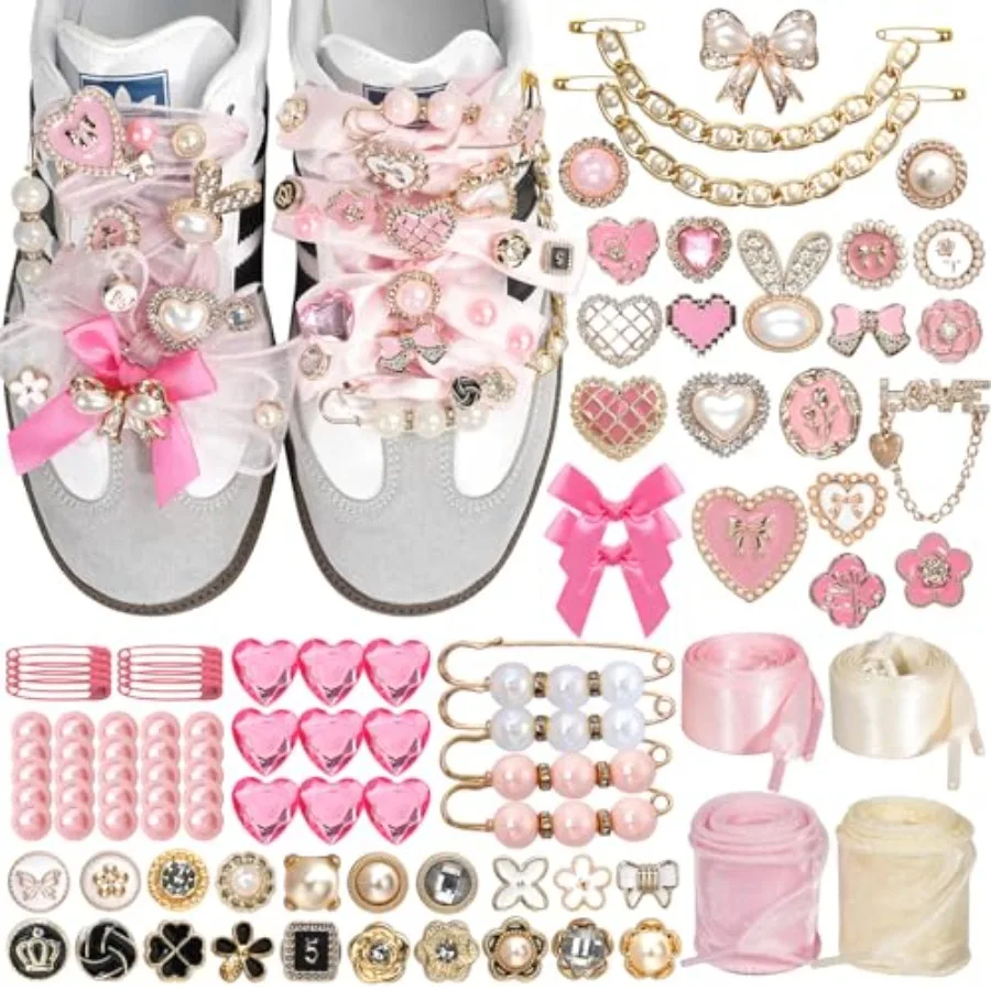 Shoe Charms for Sneakers, Junk Socks Charms Kit, 100 PCS Pink Sneaker Charm for Women Teen Girls with Satin and Lace Shoelaces,
Shoe Charms for Sneakers, Junk Socks Charms Kit, 100 PCS Pink Sneaker Charm for Women Teen Girls with Satin and Lace Shoelaces,