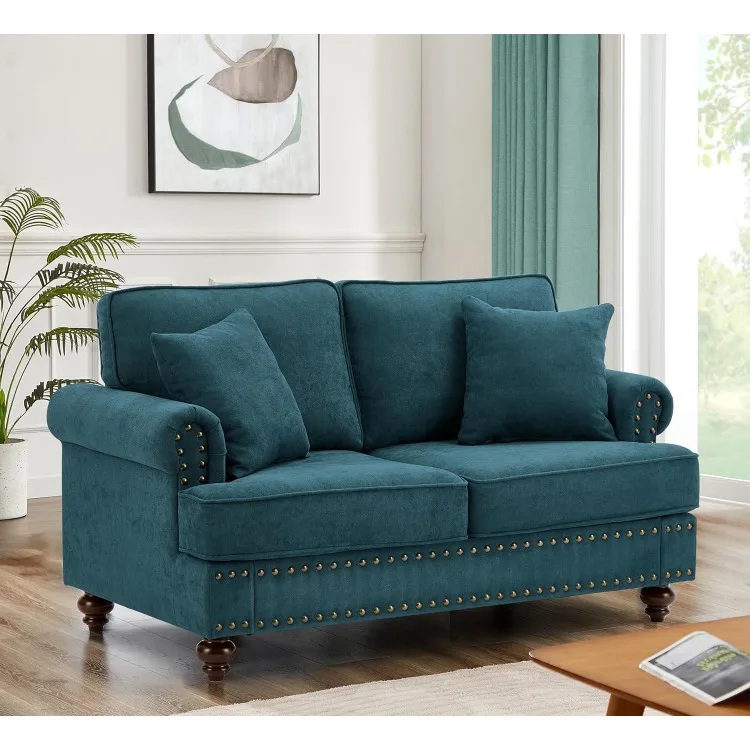 Upholstered 2-Seater Sofa Couch with Wooden Legs, Rolled Arm Loveseat with Nailhead Trim for Living Room, Bedroom,Office,Lake Gr
Upholstered 2-Seater Sofa Couch with Wooden Legs, Rolled Arm Loveseat with Nailhead Trim for Living Room, Bedroom,Office,Lake Gr