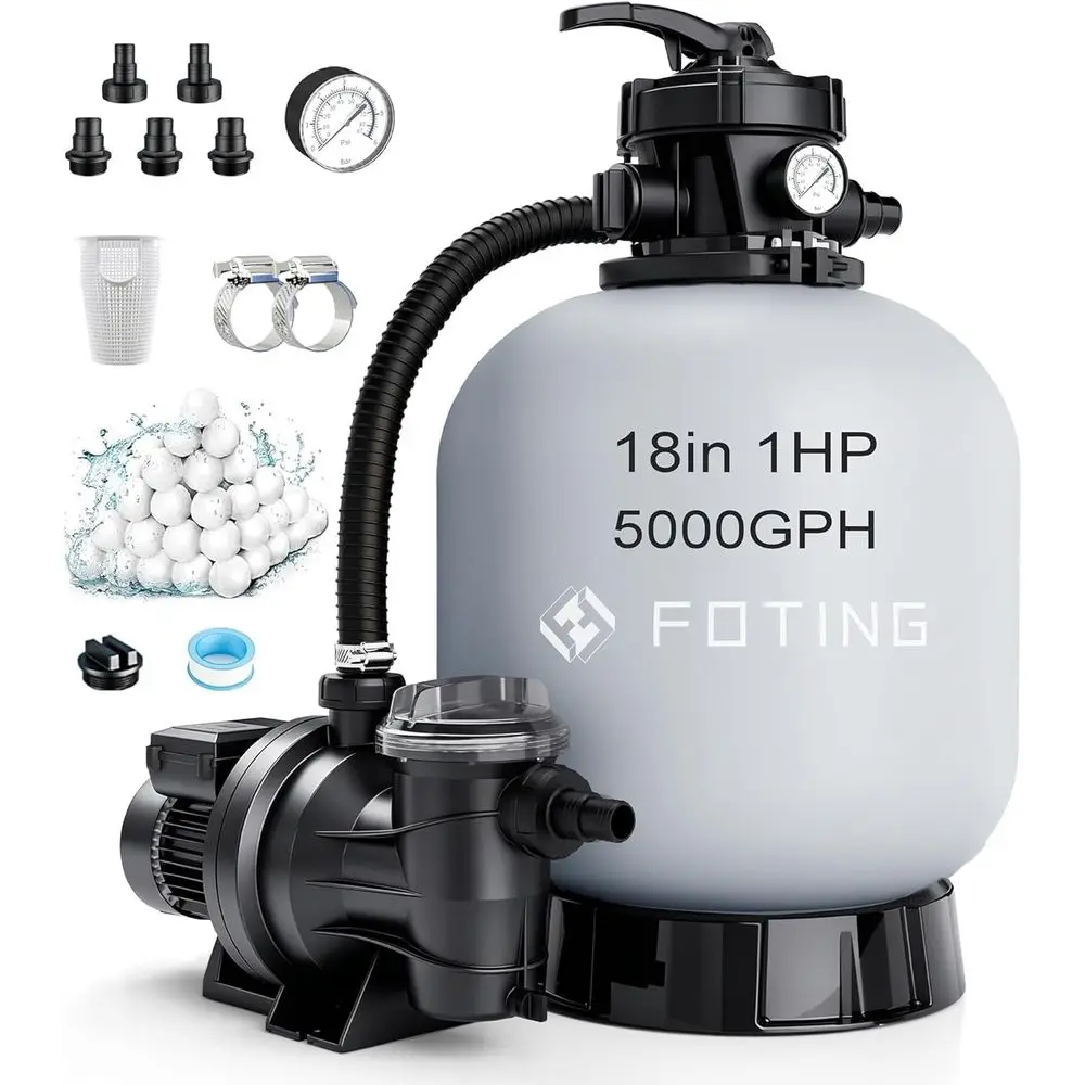 Enhanced Circulation 18in Above Ground Pool Sand Filter Pump with 1HP, 5000 GPH
Enhanced Circulation 18in Above Ground Pool Sand Filter Pump with 1HP, 5000 GPH