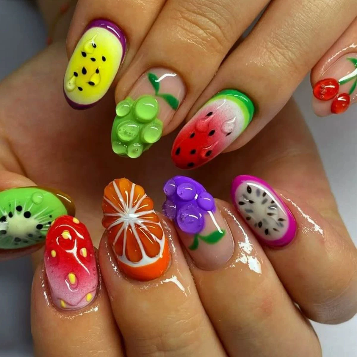 24pcs 3D Colorful Fruit Decor y2k Press On Nails Fashion Gradient French False Nails Wearable Long Almond Watermelon Fake Nails
24pcs 3D Colorful Fruit Decor y2k Press On Nails Fashion Gradient French False Nails Wearable Long Almond Watermelon Fake Nails
