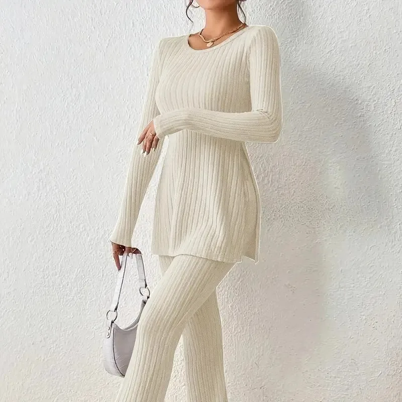 Women Two Piece Set Pullover Round Neck Rompers Slim Fit Straight Pants Sets Knitted Regular Casual Solid Autumn Winter
Women Two Piece Set Pullover Round Neck Rompers Slim Fit Straight Pants Sets Knitted Regular Casual Solid Autumn Winter
