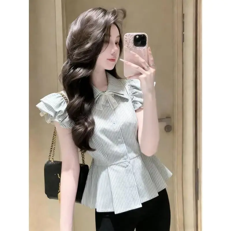 Slim Fit Striped Shirt with Fly Sleeve 2026 Summer New Short Style Collar Women's Polyester Fiber Breathable Skin-friendly
Slim Fit Striped Shirt with Fly Sleeve 2026 Summer New Short Style Collar Women's Polyester Fiber Breathable Skin-friendly