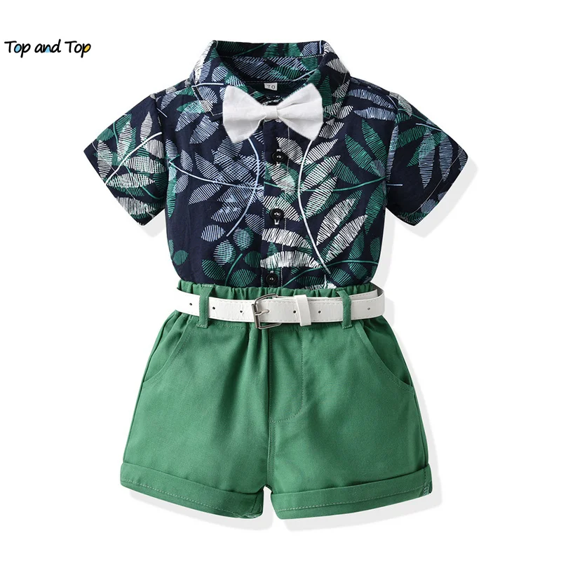 top and top Hawaiian Summer Toddler Boys Casual Clothing Set Short Sleeve Bowtie Shirt+Shorts with Belt Kids Boy Gentleman Suit
top and top Hawaiian Summer Toddler Boys Casual Clothing Set Short Sleeve Bowtie Shirt+Shorts with Belt Kids Boy Gentleman Suit
