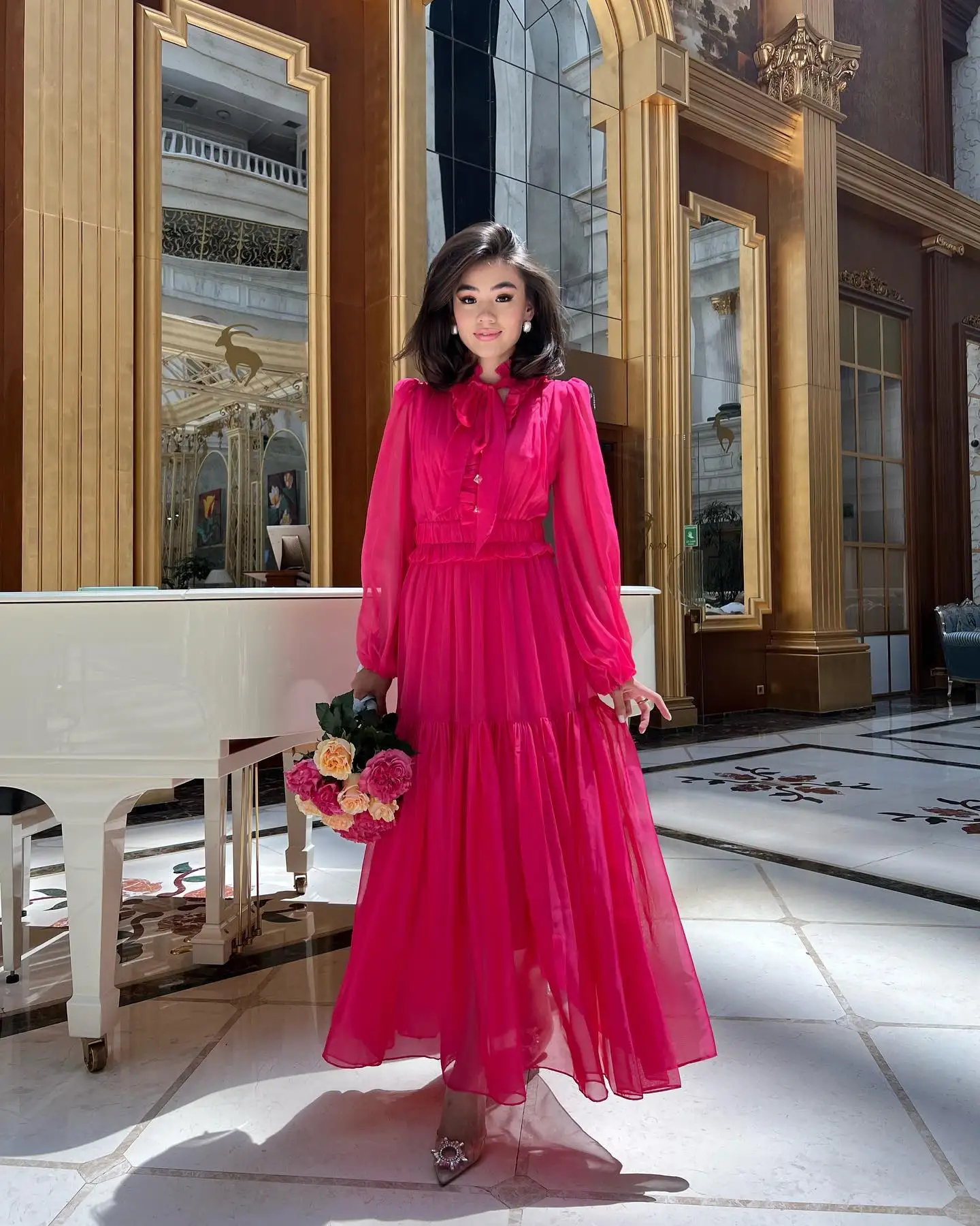 Customized Temperament Chiffon Buttons Ruffles Evening Dresses Delicate Long Sleeves Prom Dress Custom Size Celebrity Gowns
Customized Temperament Chiffon Buttons Ruffles Evening Dresses Delicate Long Sleeves Prom Dress Custom Size Celebrity Gowns
