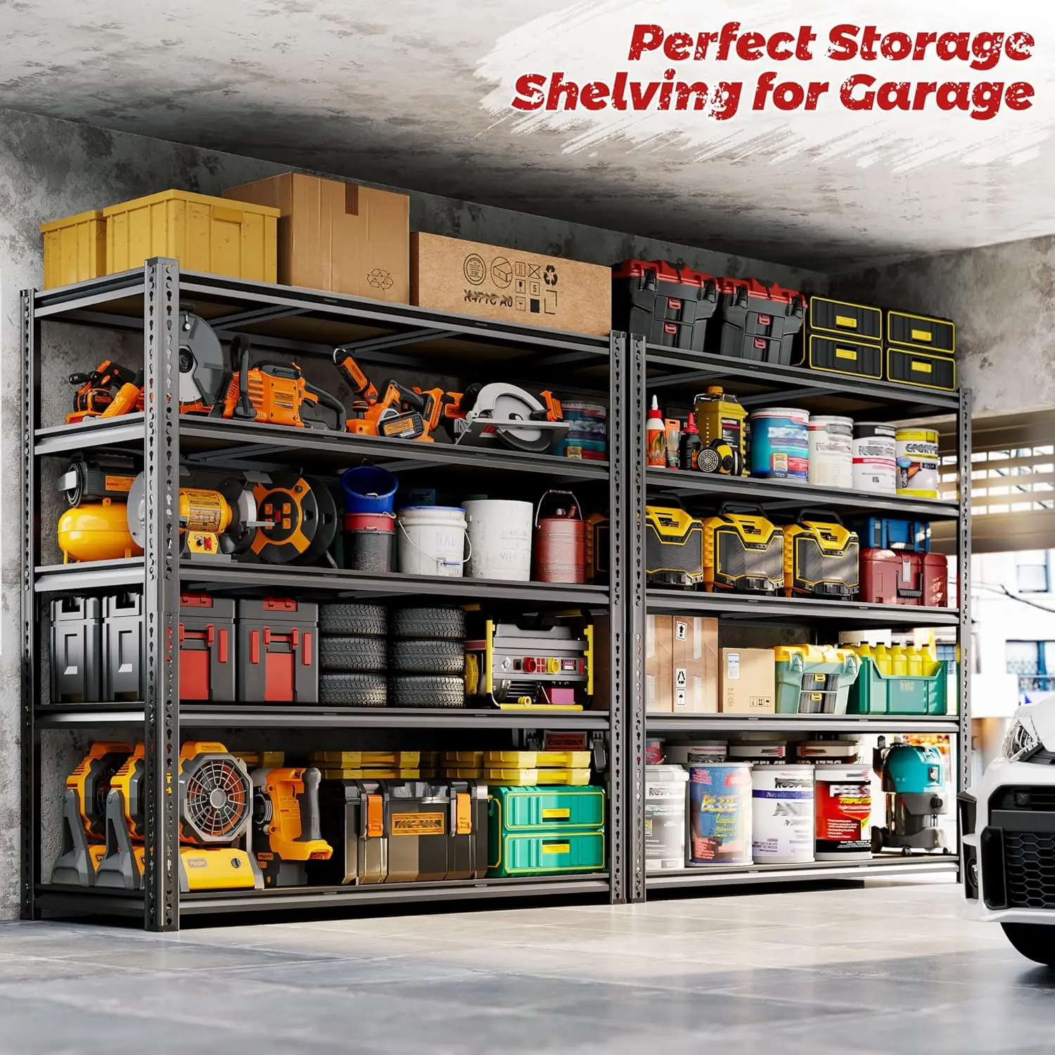3050LBS Load Capacity 5 Tier Metal Garage Shelving, 48" Wide Adjustable Heavy Duty Storage Shelves for Workshop, Customized
3050LBS Load Capacity 5 Tier Metal Garage Shelving, 48" Wide Adjustable Heavy Duty Storage Shelves for Workshop, Customized