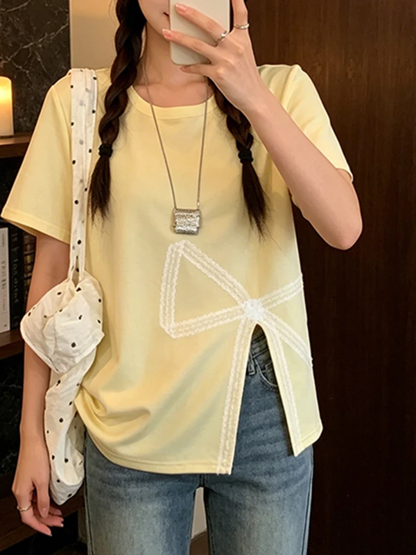 plus Size Lace Knot Short Sleeve T-Shirt Korean Style Summer Fashion Mature Women's Clothing Open Split Design
plus Size Lace Knot Short Sleeve T-Shirt Korean Style Summer Fashion Mature Women's Clothing Open Split Design