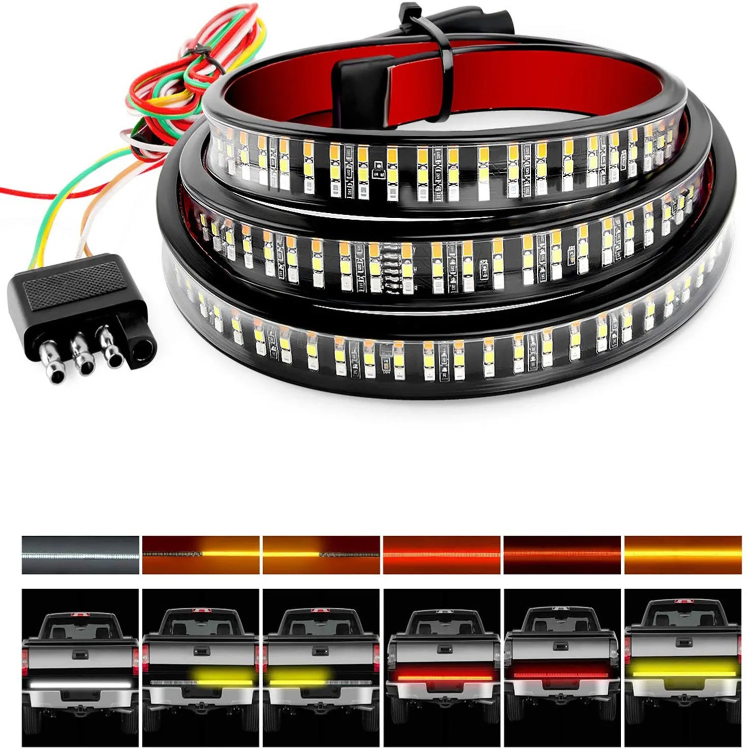 Truck Tailgate Light Bar Triple Row LED Tailgate Light Strip with Brake Reverse Sequential Turning Signals Strobe Lights
Truck Tailgate Light Bar Triple Row LED Tailgate Light Strip with Brake Reverse Sequential Turning Signals Strobe Lights