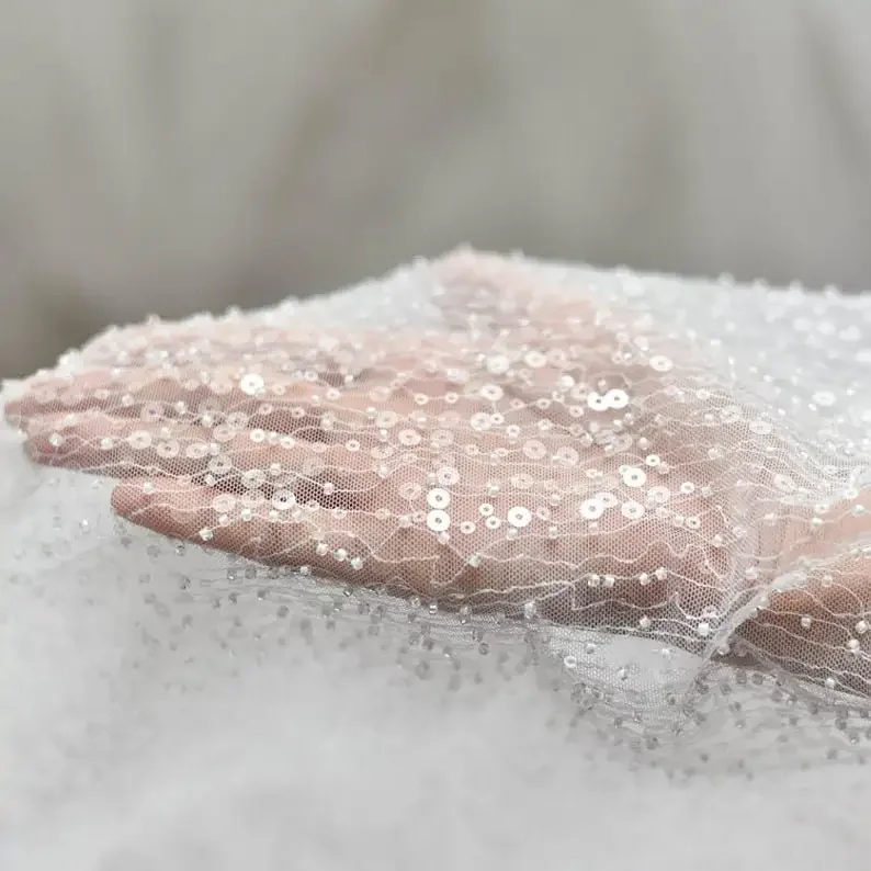 Sequins Beaded embroidery lace fabric ivory tulle fabric for wedding dress Girl Dress bridal Veil 51" width 0.5 meters
Sequins Beaded embroidery lace fabric ivory tulle fabric for wedding dress Girl Dress bridal Veil 51" width 0.5 meters