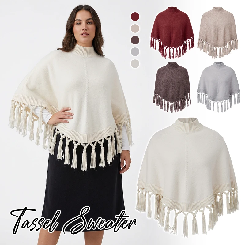 Новый свободный свитер-накидка с бахромой, пуловер, весенне-осенний женский вязаный топ с полувысоким воротником, однотонный
Новый свободный свитер-накидка с бахромой, пуловер, весенне-осенний женский вязаный топ с полувысоким воротником, однотонный
