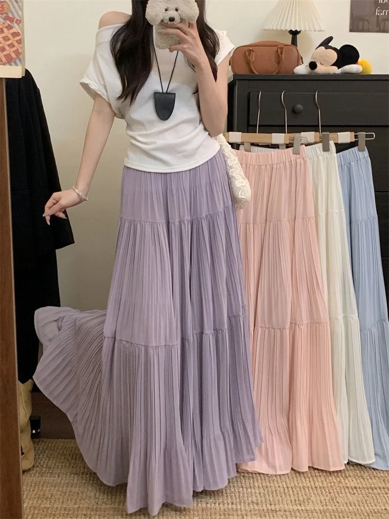 High Waist A-Line Skirt Long Midi Dress Single Color Pleated Splicing Wide Hem Women's Summer Loose Fit Pure Color Skirt
High Waist A-Line Skirt Long Midi Dress Single Color Pleated Splicing Wide Hem Women's Summer Loose Fit Pure Color Skirt