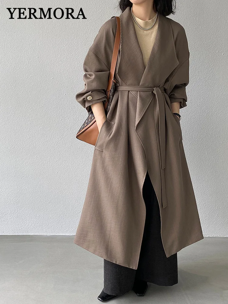 YERMORA Coffee Belted Brief Casual Trench For Women Lapel Long Sleeve Loose New Windbreaker Fashion Tide Spring Autumn 2025
YERMORA Coffee Belted Brief Casual Trench For Women Lapel Long Sleeve Loose New Windbreaker Fashion Tide Spring Autumn 2025