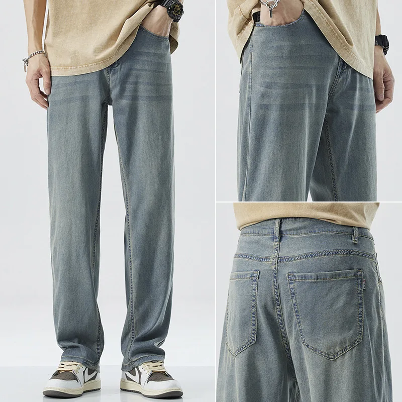 Джинсы GIOIOMen's, летние тонкие свободные прямые повседневные джинсы из лиоцелла ледяного шелка, модные и простые мужские брюки
Джинсы GIOIOMen's, летние тонкие свободные прямые повседневные джинсы из лиоцелла ледяного шелка, модные и простые мужские брюки