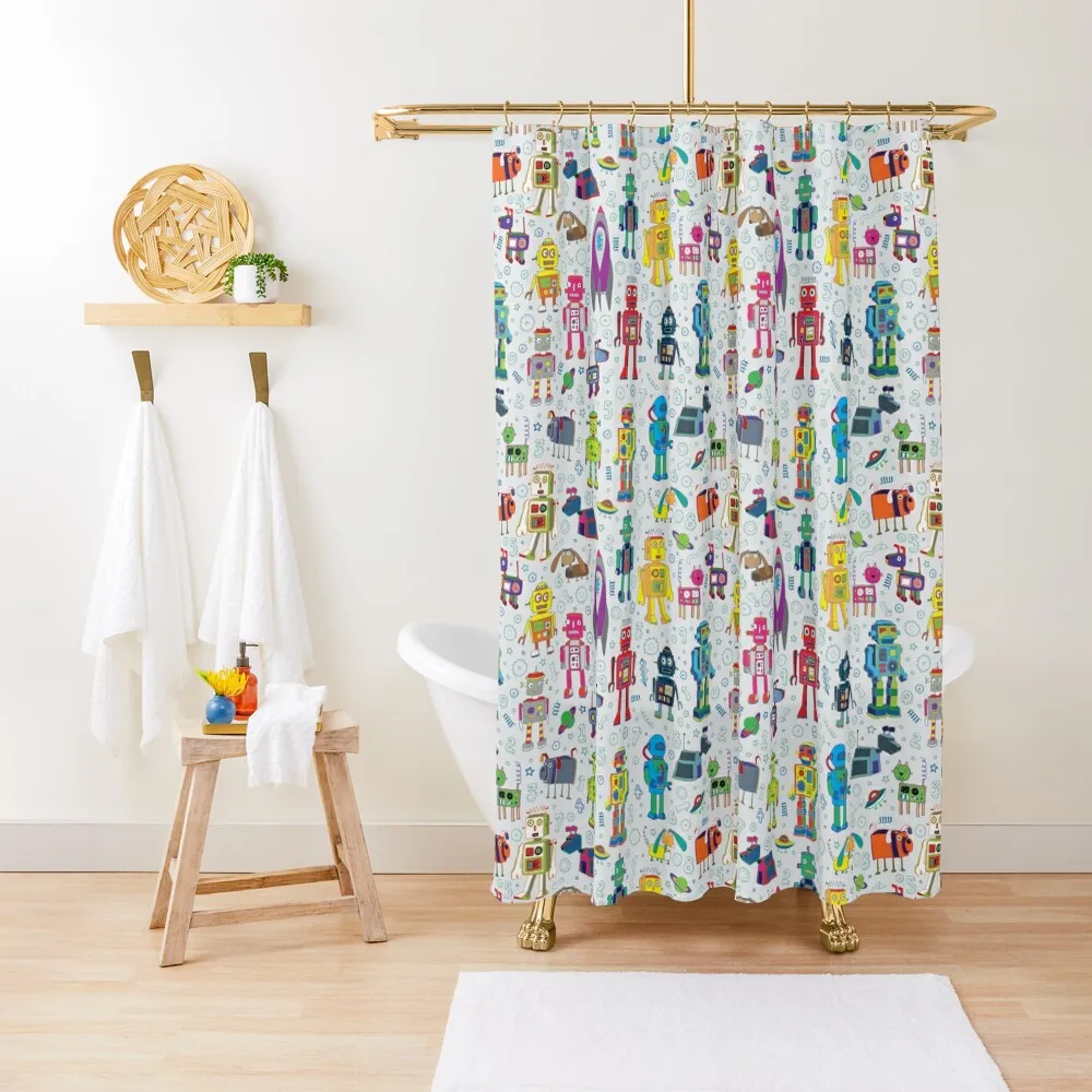 Robots in Space - grey - fun Robot pattern by Cecca Designs Shower Curtain Set For Bathroom For Shower Curtain 
Robots in Space - grey - fun Robot pattern by Cecca Designs Shower Curtain Set For Bathroom For Shower Curtain