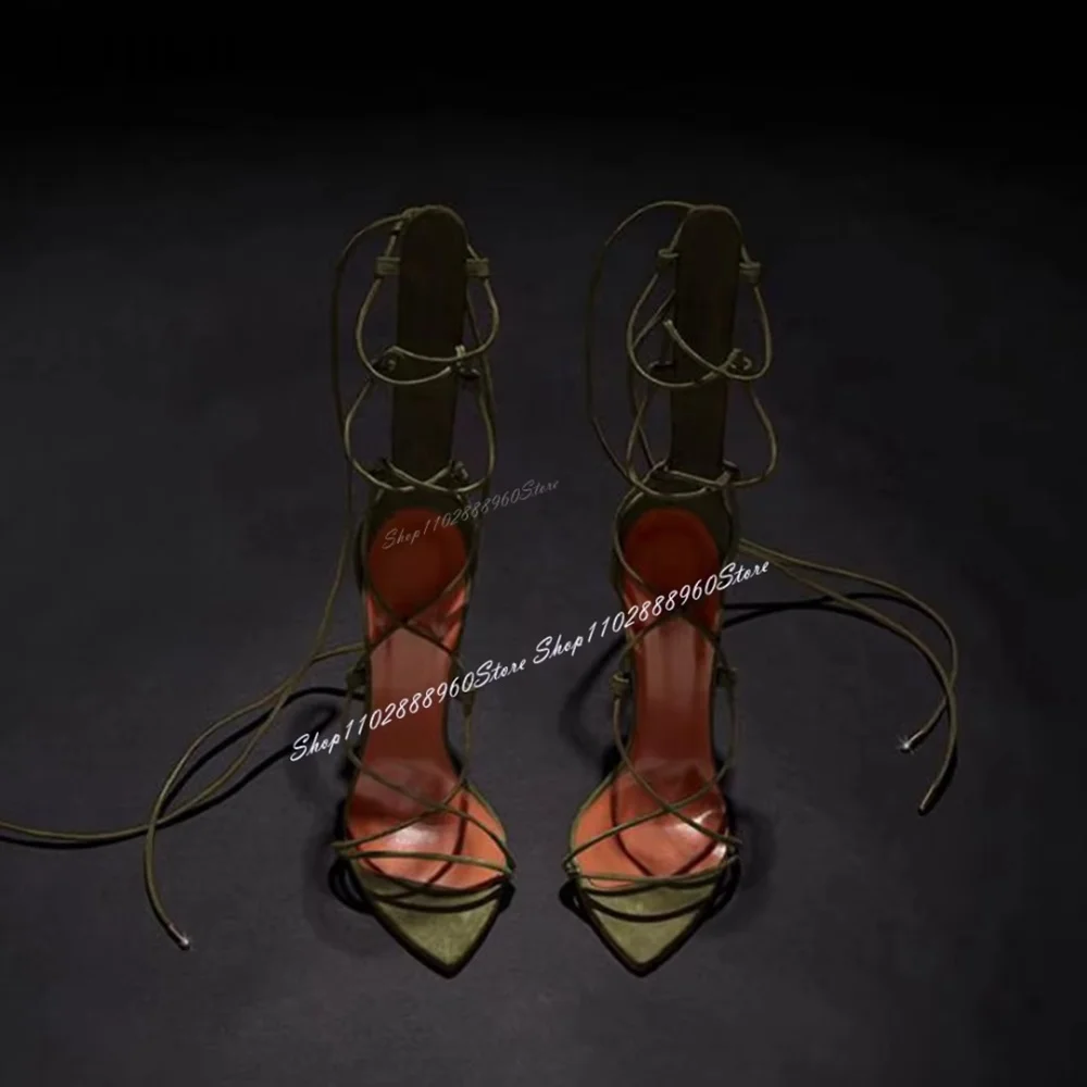 Cross Tied Green Flock Pointy Sandals Cover Heel Stilettos High Heel Shoes For Women Open Toe Fashionable Gorgeous Party Sandals
Cross Tied Green Flock Pointy Sandals Cover Heel Stilettos High Heel Shoes For Women Open Toe Fashionable Gorgeous Party Sandals