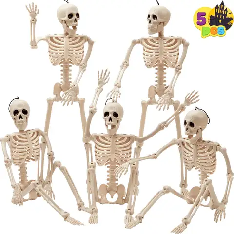 5 Peças de Esqueletos Articulados para Decoração de Halloween, 16 Polegadas, Esqueletos de Corpo Inteiro com Articulações Móveis para Decorações de Halloween