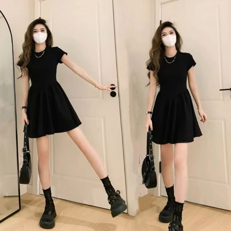 High-End Knit Spring Summer Cinched Waist A-Line Slimming O-Neck Short Sleeve Mini Stylish for Junior Ladiesetite Black Dress
High-End Knit Spring Summer Cinched Waist A-Line Slimming O-Neck Short Sleeve Mini Stylish for Junior Ladiesetite Black Dress