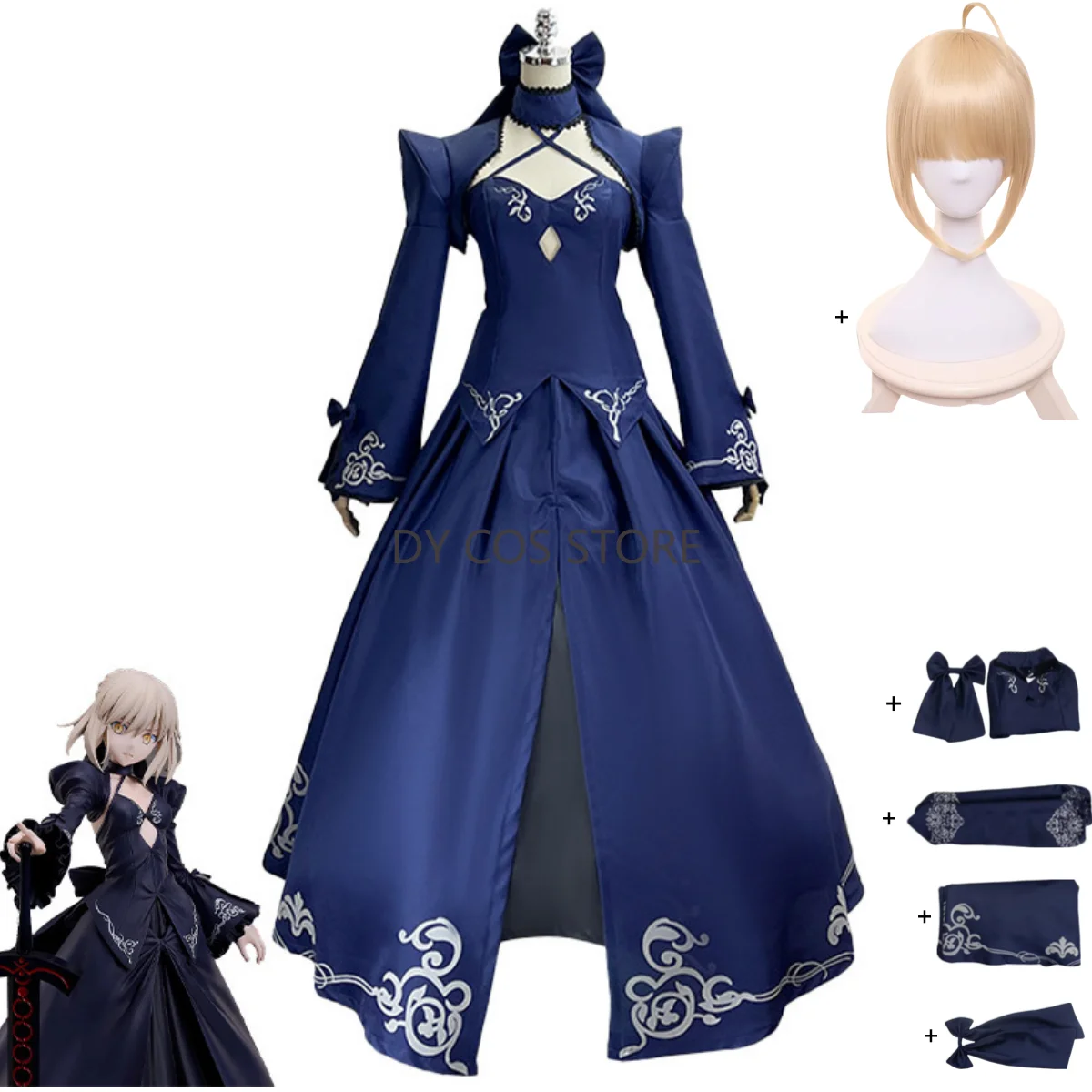 Game Fate/Stay Night Altria Pendragon Cosplay Costume Saber Blue Long Sleeves Evening Dress Combat Uniform Wig Woman Sexy Suit
Game Fate/Stay Night Altria Pendragon Cosplay Costume Saber Blue Long Sleeves Evening Dress Combat Uniform Wig Woman Sexy Suit