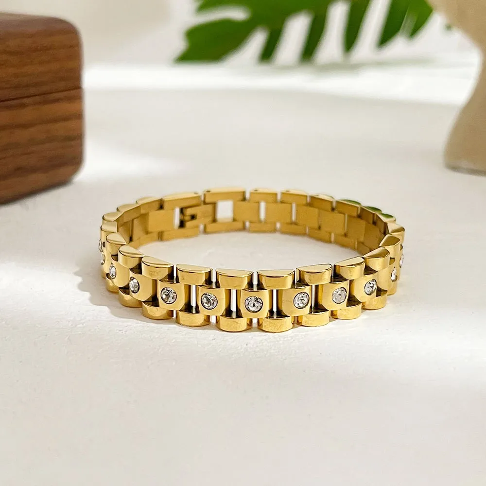 Waterproof 18cm Stainless Steel Rhinestones PVD Gold Plated Thick Chain Bangle Bracelets Fashion Jewelry Women Bijoux
Waterproof 18cm Stainless Steel Rhinestones PVD Gold Plated Thick Chain Bangle Bracelets Fashion Jewelry Women Bijoux