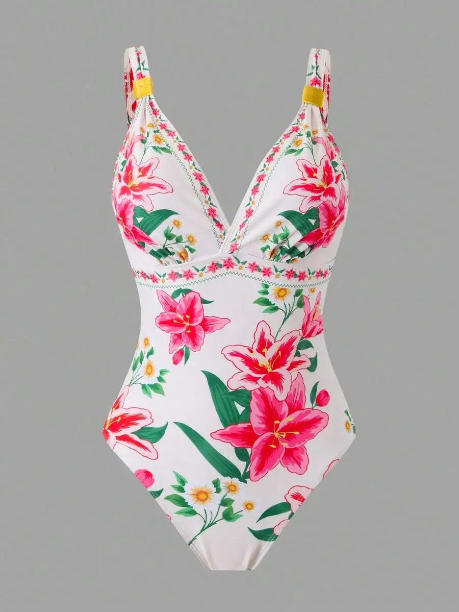Womens V-Neck Wide Strap Floral Print One-Piece Swimsuit Summer Bathing Suit
Womens V-Neck Wide Strap Floral Print One-Piece Swimsuit Summer Bathing Suit