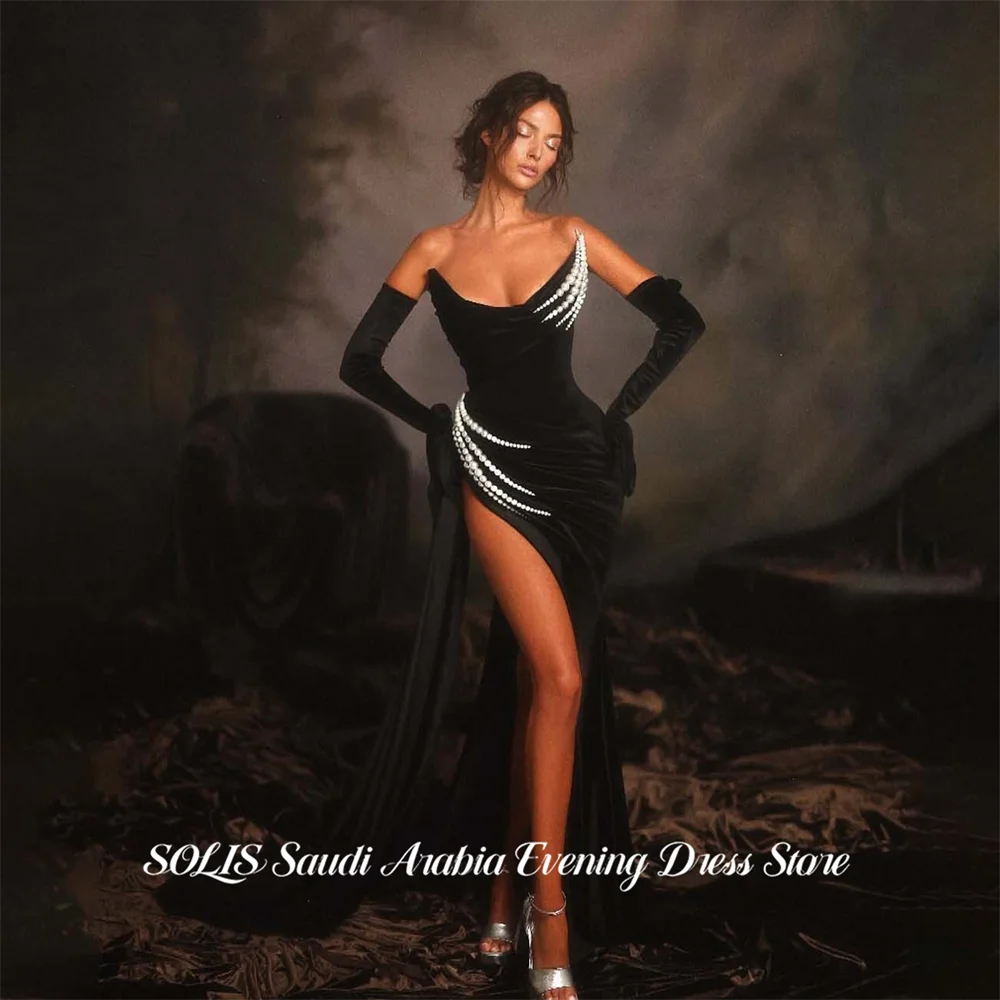 SOLIS Black Party Dresses Strapless Mermaid فساتين السهرة Pearls Night Dress High Split Celebrity Dress Customized
SOLIS Black Party Dresses Strapless Mermaid فساتين السهرة Pearls Night Dress High Split Celebrity Dress Customized