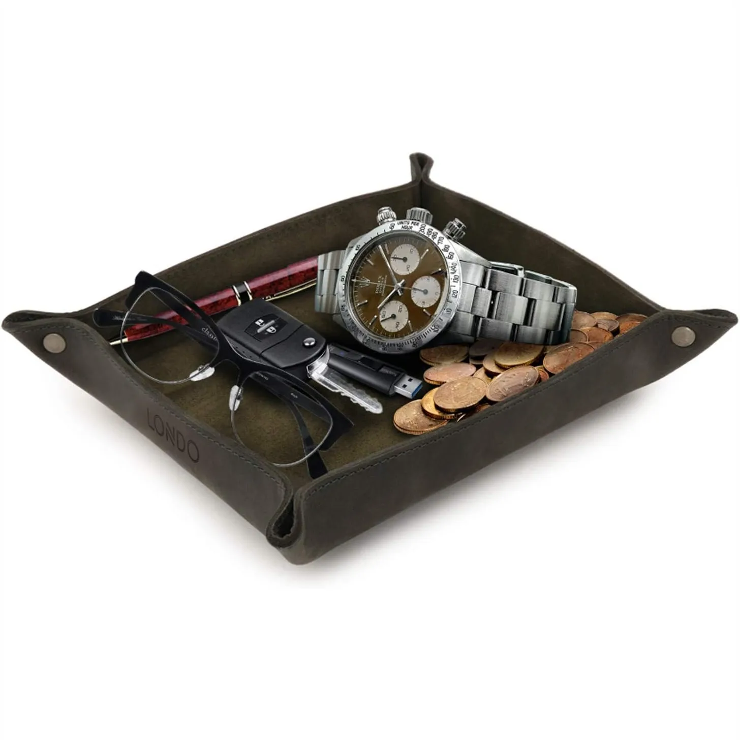 Genuine Leather Desk Organizer Tray - Water Resistant Lightweight Storage Box for Wallet, Watch, Keys, Cell Phone, Office
Genuine Leather Desk Organizer Tray - Water Resistant Lightweight Storage Box for Wallet, Watch, Keys, Cell Phone, Office