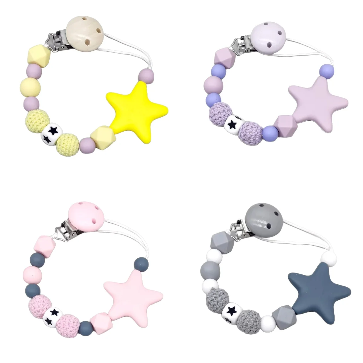 Силиконовые бусины со звездами, зажим для соски, цепочка, держатель для соски, детская пустышка-прорезыватель, необходимый аксессуар для ухода за зубами для детского душа, подарок
Силиконовые бусины со звездами, зажим для соски, цепочка, держатель для соски, детская пустышка-прорезыватель, необходимый аксессуар для ухода за зубами для детского душа, подарок