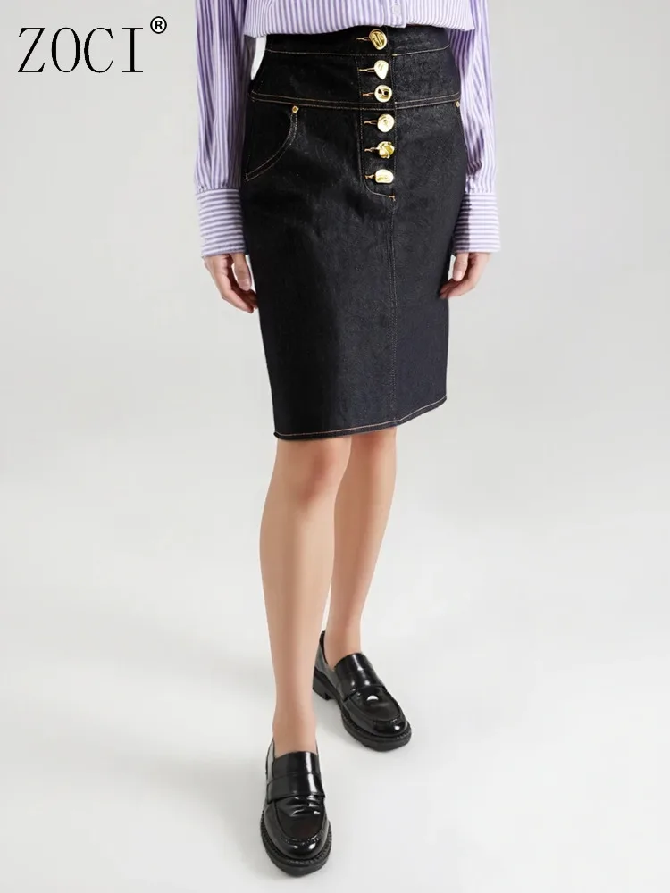 ZOCI Women's Denim Skirts Gold Color Single Breasted Skirts High Waist Office Lady Female Knee-length Skirt 2025 Autumn New
ZOCI Women's Denim Skirts Gold Color Single Breasted Skirts High Waist Office Lady Female Knee-length Skirt 2025 Autumn New