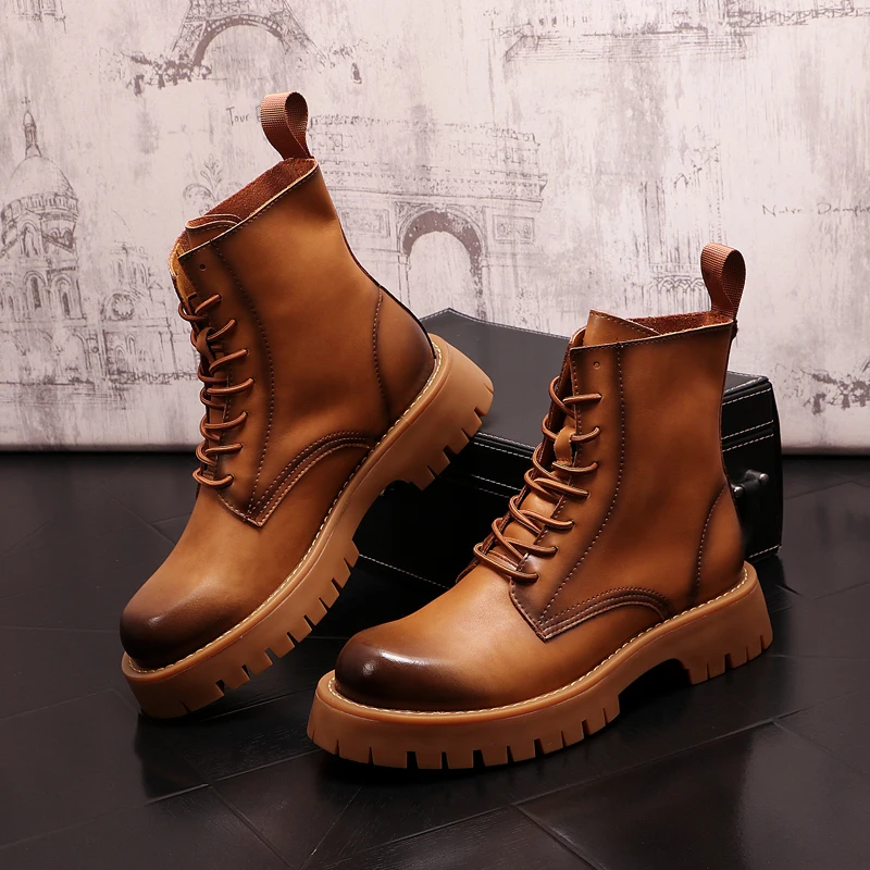 Men Leather Boots Thick Sole Men Short Motorcycle Boots British Fashion Male High Top Casual Shoes Winter Warm Men Platform Boot
Men Leather Boots Thick Sole Men Short Motorcycle Boots British Fashion Male High Top Casual Shoes Winter Warm Men Platform Boot