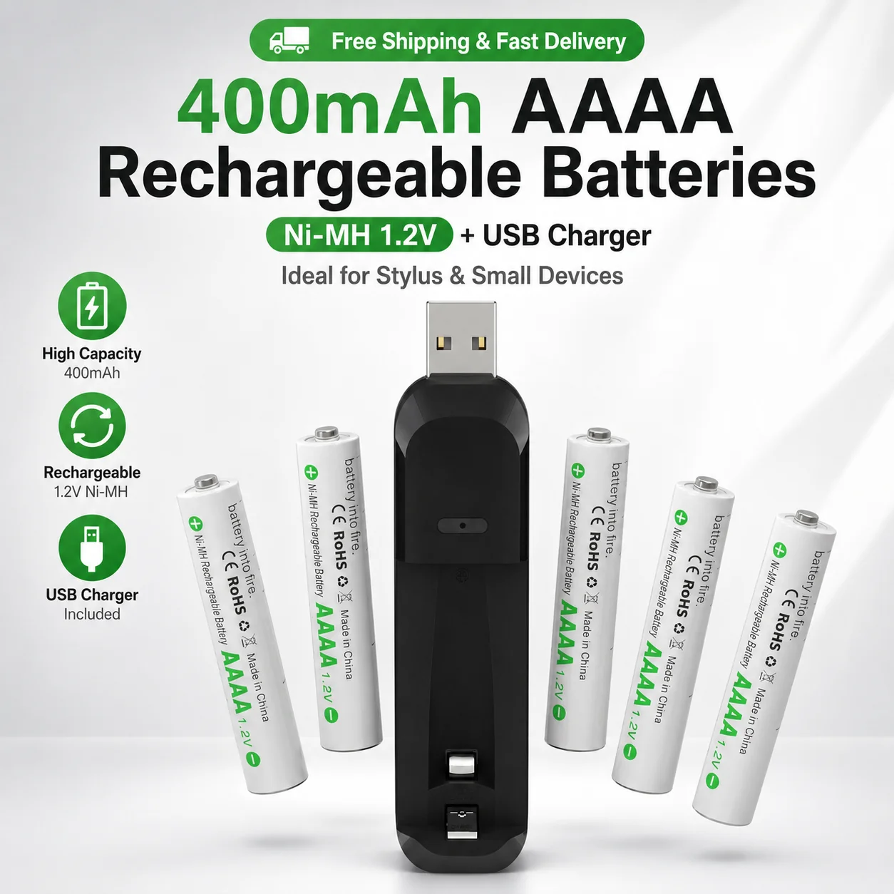 400mAh 1.2V AAAA Ni-MH Rechargeable Cell + Charger Kit For Touch Screen Active Pen
400mAh 1.2V AAAA Ni-MH Rechargeable Cell + Charger Kit For Touch Screen Active Pen