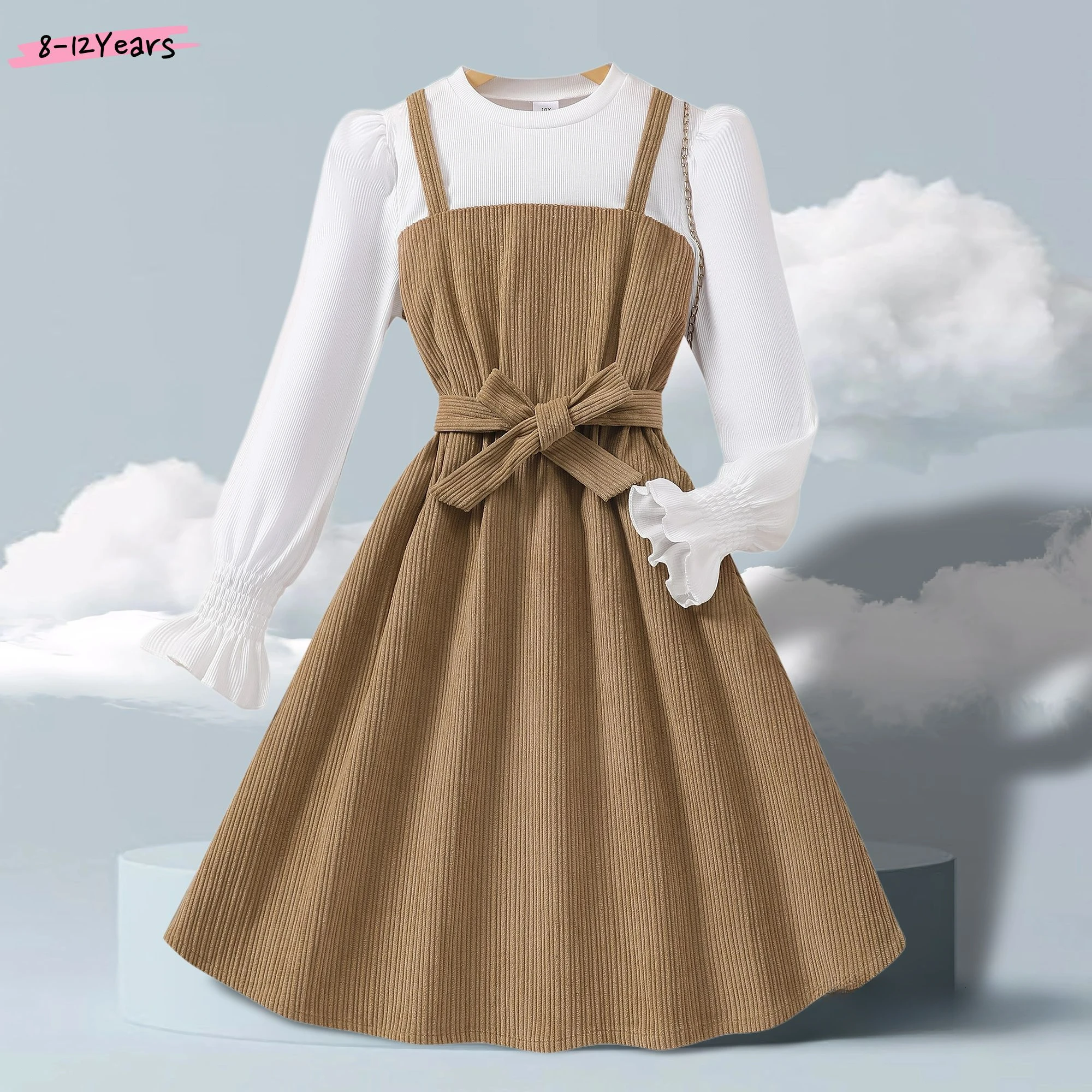 Детское платье с длинным рукавом и поясом, на весну-лето
Детское платье с длинным рукавом и поясом, на весну-лето