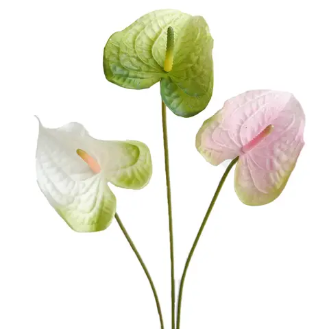 3PCS Real Touch Anthurium Pu Flowers Heart Shape Design Fake Flowers for Home Wedding Floral Arrangements
