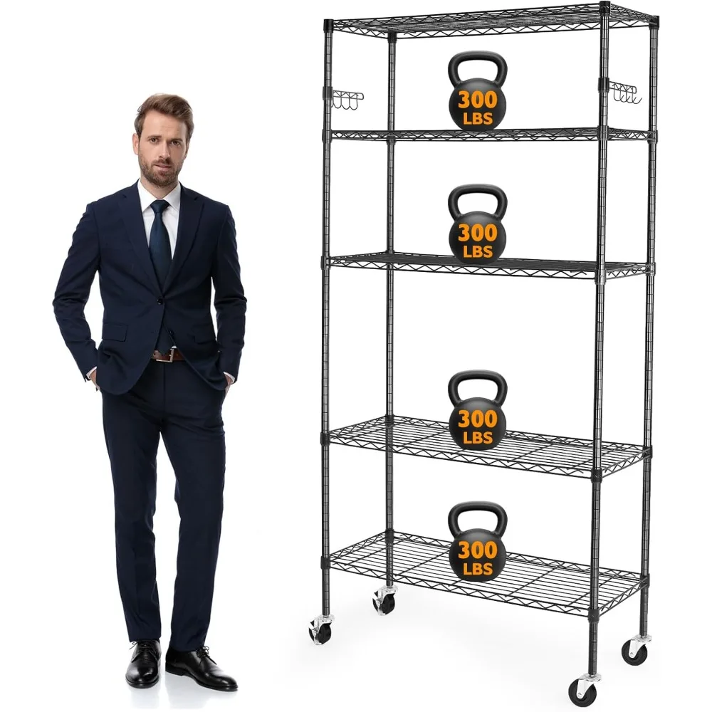 5 Tier Storage Shelves with Wheels, 1750lbs Capacity Heavy Duty Shelving Units, 14x36x75inch Adjustable Metal Shelf Wire Shelvin
5 Tier Storage Shelves with Wheels, 1750lbs Capacity Heavy Duty Shelving Units, 14x36x75inch Adjustable Metal Shelf Wire Shelvin