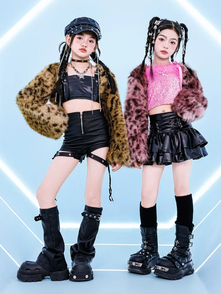 Kid Kpop Hip Hop Clothing Faux Fur Crop Coat Strap Tank Faux Leather Layered Skirt Lace up Shorts for Girl Dance Costume Clothes
Kid Kpop Hip Hop Clothing Faux Fur Crop Coat Strap Tank Faux Leather Layered Skirt Lace up Shorts for Girl Dance Costume Clothes