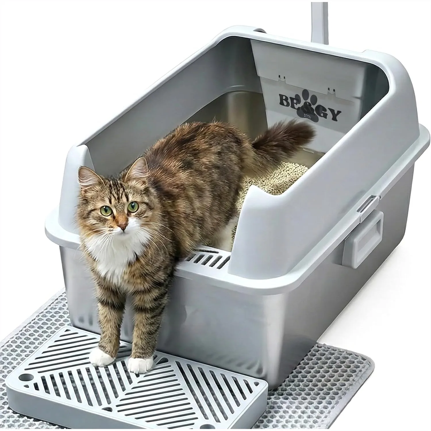 Stainless Steel Litter Box XL with Handles for Big Cats, Anti-Urine Leakage, Easy Clean, Includes Scoop and Mat
Stainless Steel Litter Box XL with Handles for Big Cats, Anti-Urine Leakage, Easy Clean, Includes Scoop and Mat