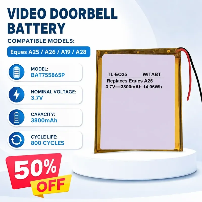 For Yikang Smart Ding Dong A25 A26 A19 A28 Video Doorbell Battery BAT755865P
For Yikang Smart Ding Dong A25 A26 A19 A28 Video Doorbell Battery BAT755865P