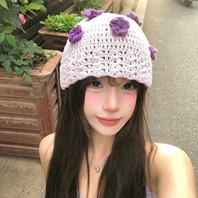 Korean Version of Sweet Handmade Crochet Flower Openwork Knitted Hat Women's Spring and Summer Thin Dome Skull Beanie Caps
Korean Version of Sweet Handmade Crochet Flower Openwork Knitted Hat Women's Spring and Summer Thin Dome Skull Beanie Caps